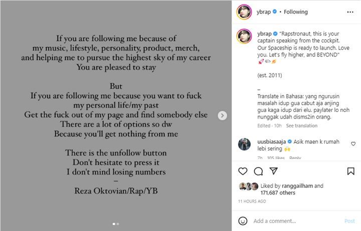 Reza Arap Tegaskan Unfollow Instagramnya Jika Ingin Cari Tau Tentang Urusan Pribadinya
