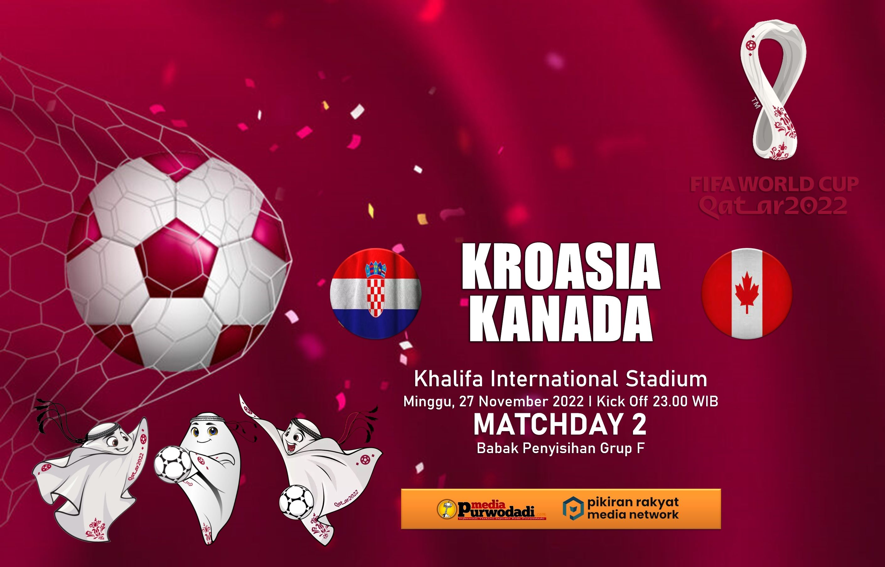 Kroasia akan berhadapan dengan Kanada dalam Matchday 2 babak penyisihan Grup F Piala Dunia Qatar 2022 di Khalifa International Stadium.