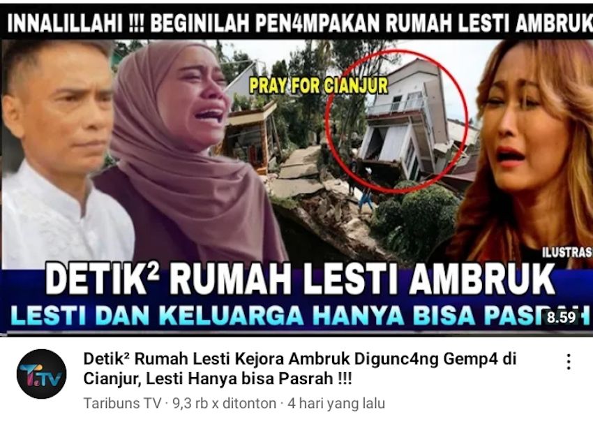 HOAKS - Beredar sebuah unggahan video yang menyebut jika rumah Lesti Kejora di Cianjur hancur terkan gempa.*