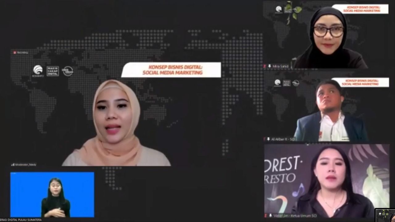 Kemenkominfo bersama siberkreasi telah menyelenggarakan kegiatan webinar untuk kelompok masyarakat / komunitas di wilayah Sumatra di bulan November ini dengan tema “Konsep Bisnis Digital: Sosial Media Marketing”.