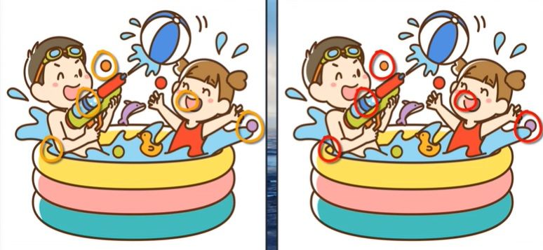 Letak lima perbedaan pada gambar anak yang bermain air.*