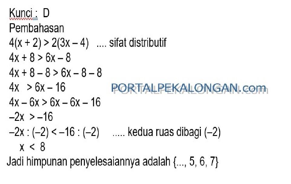 Latihan Soal Tes Sumatif Matematika Kelas 7 SMP MTs : PLSV Beserta ...