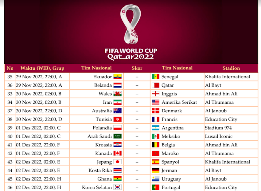 Download Jadwal Piala Dunia 2022 Qatar PDF, Cek Link Ini