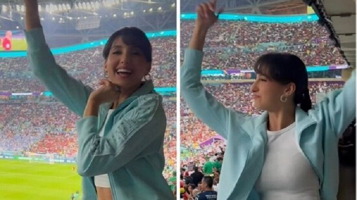 Di stadion Qatar, Nora Fatehi menari mengikuti lagu Light The Sky soundtrack resmi FIFA World Cup 2022.*  