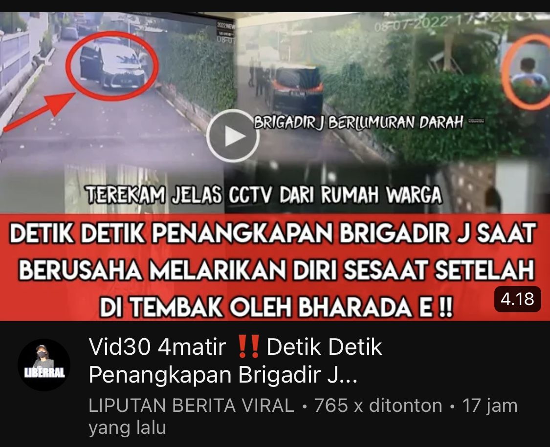 Thumbnail video yang menyebutkan video detik-detik penangkapan brigadir J sebelum ditembak terungkap