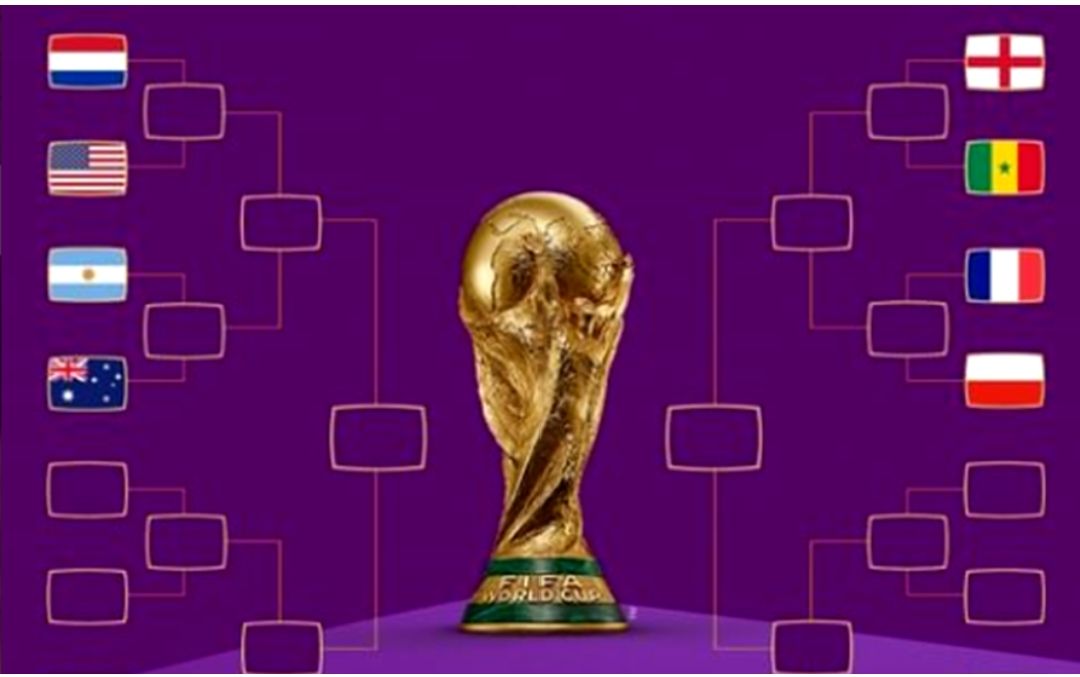 Ilustrasi bagan. Jadwal 16 besar Piala Dunia 2022, beserta 14 tim yang lolos.