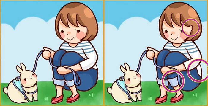Letak perbedaan gambar wanita dan kelinci.