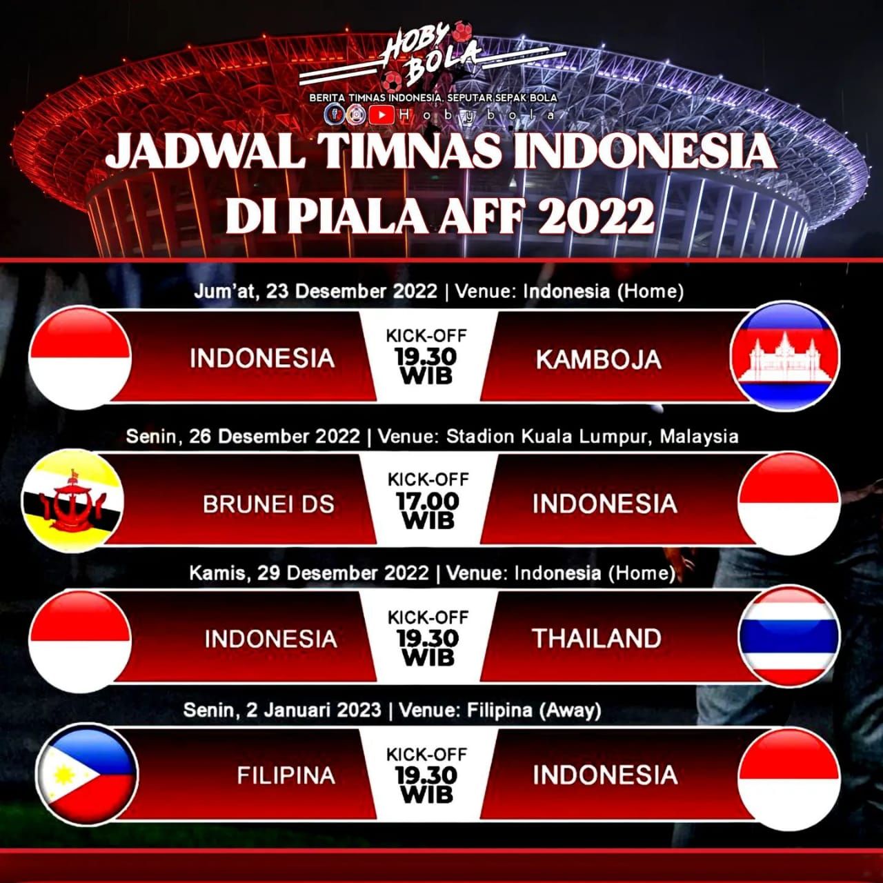 Jadwal Timnas Indonesia di Piala AFF 2022 