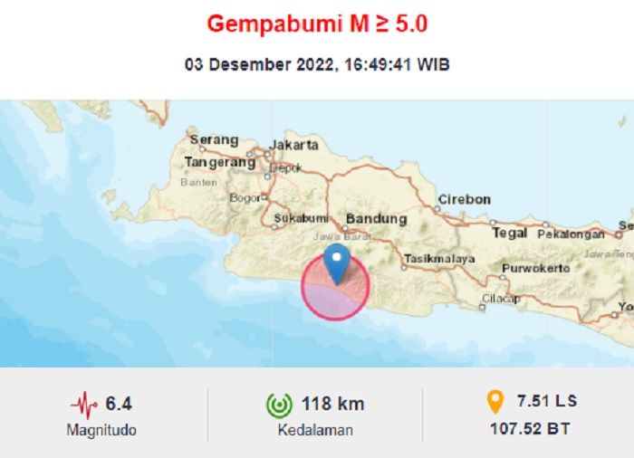 Gempa Garut Sabtu, 3 Desember 2022./tangkapan layar