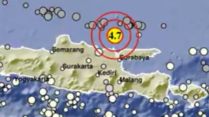 Titik gempa bumi berada di Bangkalan, Madura, Jawa Timur