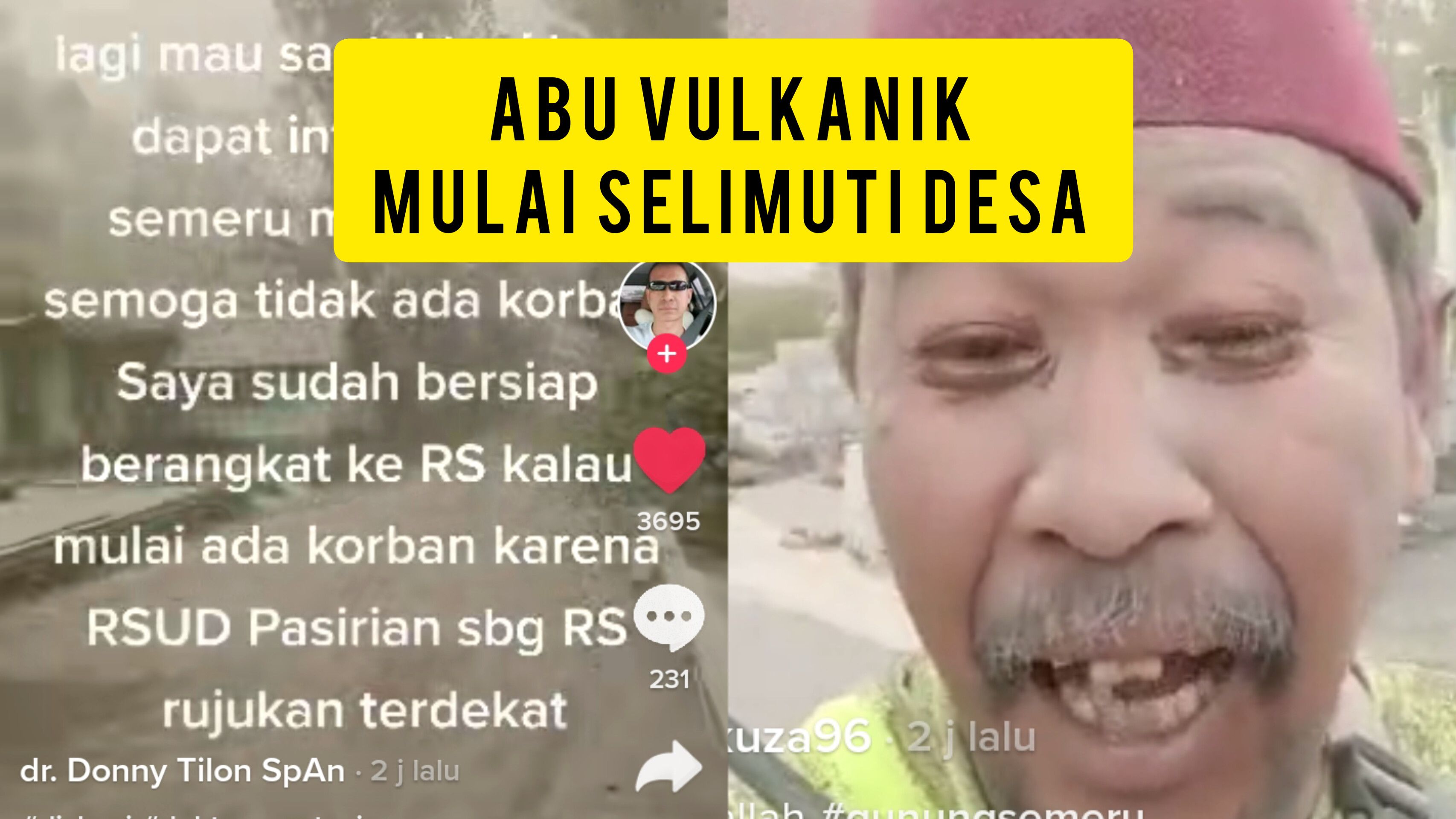 Penampakan desa yang diselimuti guguran abu vulkanik Gunung Semeru