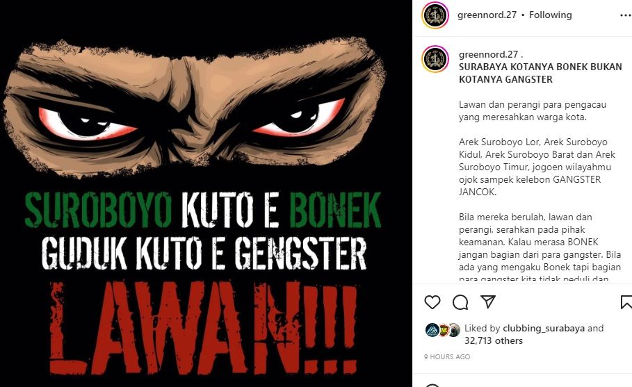 Elemen Bonek dari Green Nord siap melawan gangster yang meresahkan warga Surabaya