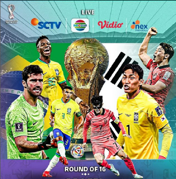 Jam tayang Brasil vs Korea Selatan 16 besar Piala  Dunia 2022 lengkap link live streaming dan siaran langsung di SCTV.