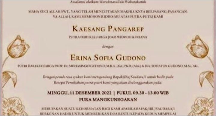Undangan Pernikahan Kaesang Pangarep dan Erina Gudono Tersebar, Gelar Akademik Presiden Jokowi Jadi Sorotan