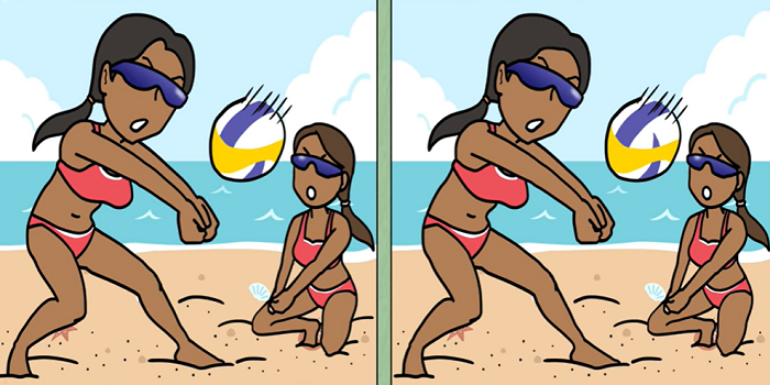 Carilah 5 perbedaan pada gambar wanita bermain voli pada tes fokus dengan cepat.