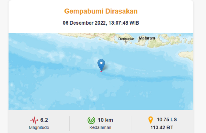 Berikut update gempa bumi hari ini, Selasa, 6 Desember 2022 di Jember dan Jawa Timur mulai besaran magnitudo gempa hingga kedalaman gempa.