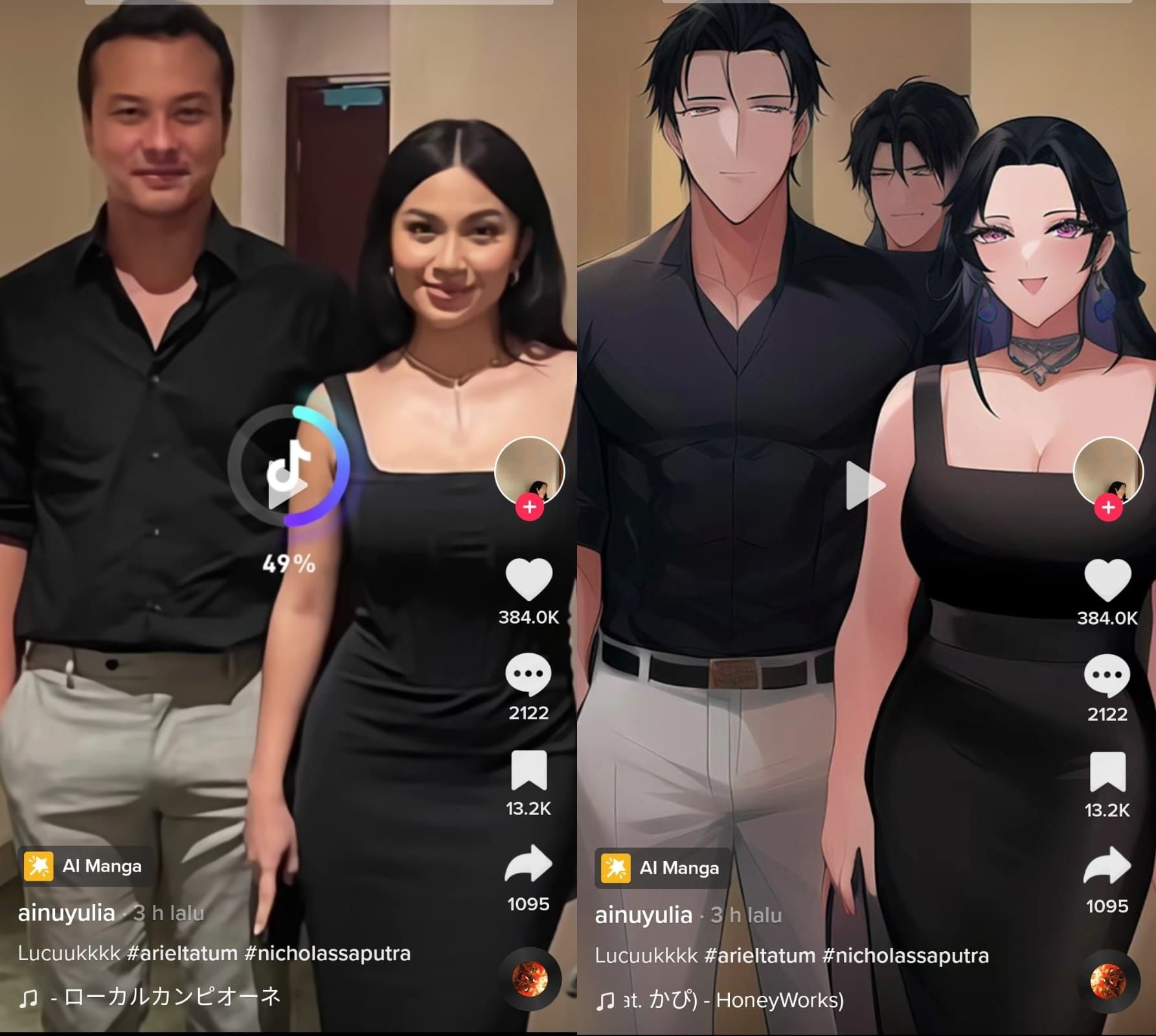 Foto Nicholas Saputra dan Ariel Tatum jadi lebih hot setelah edit foto jadi anime di AI manga gratis lewat HP.