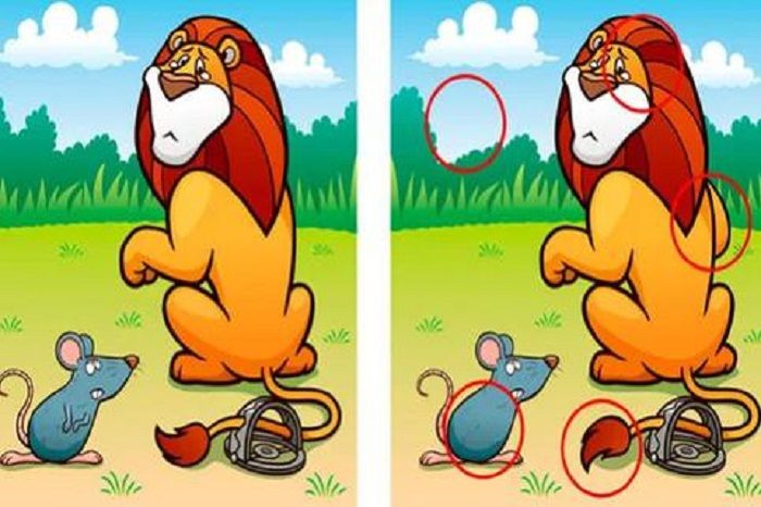 Letak tiga perbedaan pada gambar singa dan tikus ini.*