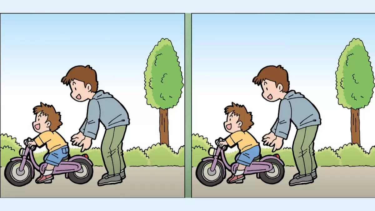 Temukan perbedaan pada gambar ayah dan anak yang main sepeda di gambar tes IQ ini. 