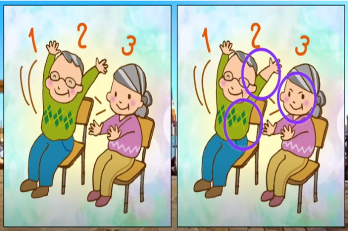 Jawaban tes IQ dalam menemukan perbedaan gambar kakek nenek. 