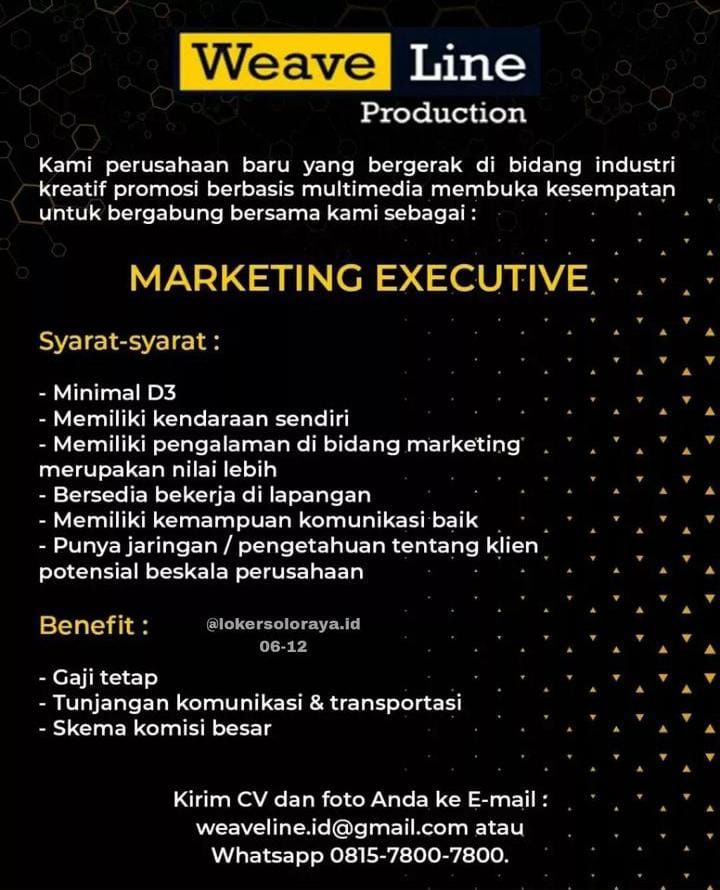 Weave Line Production membuka lowongan kerja(loker) sebagai marketing ekecutive.