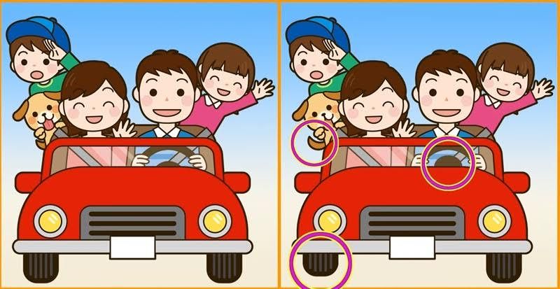 Jawaban tes IQ dalam menemukan perbedaan gambar mobil keluarga. 