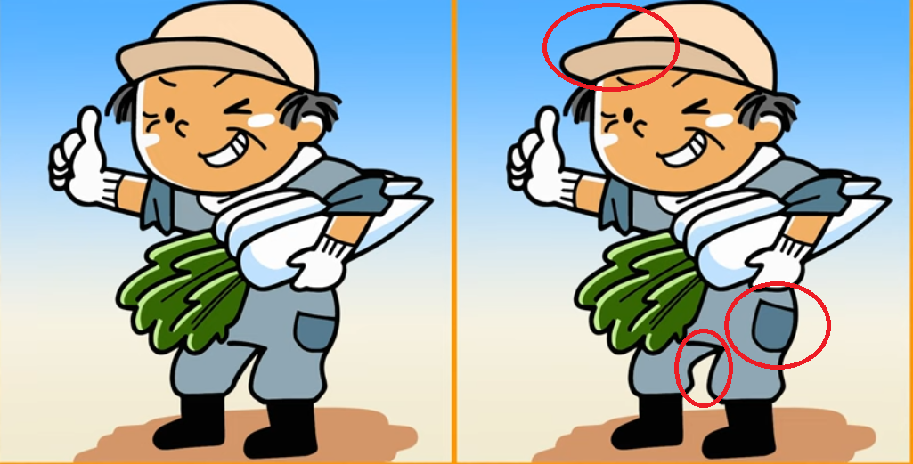 Jawaban tes IQ dalam menemukan perbedaan pada gambar pria yang membawa sayur. 