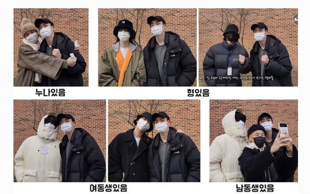 Masing-masing anggota BTS menampilkan pose berbeda ketika foto bareng dengan Jin BTS.*  
