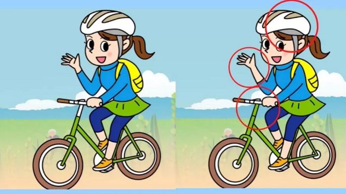 Perbedaan pada gambar gadis bersepeda.