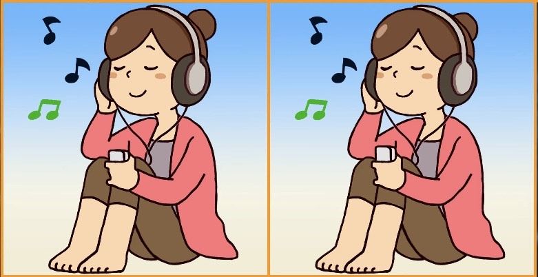 Tes IQ: Temukan tiga perbedaan dari dua gambar wanita yang sedang mendengarkan musik.