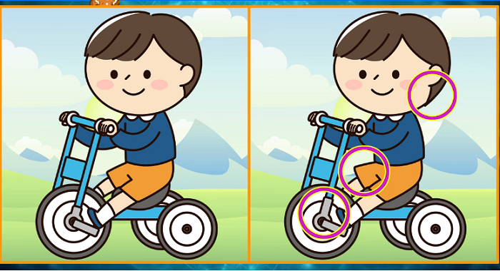 Letak tiga perbedaan pada anak yang bermain sepeda.*