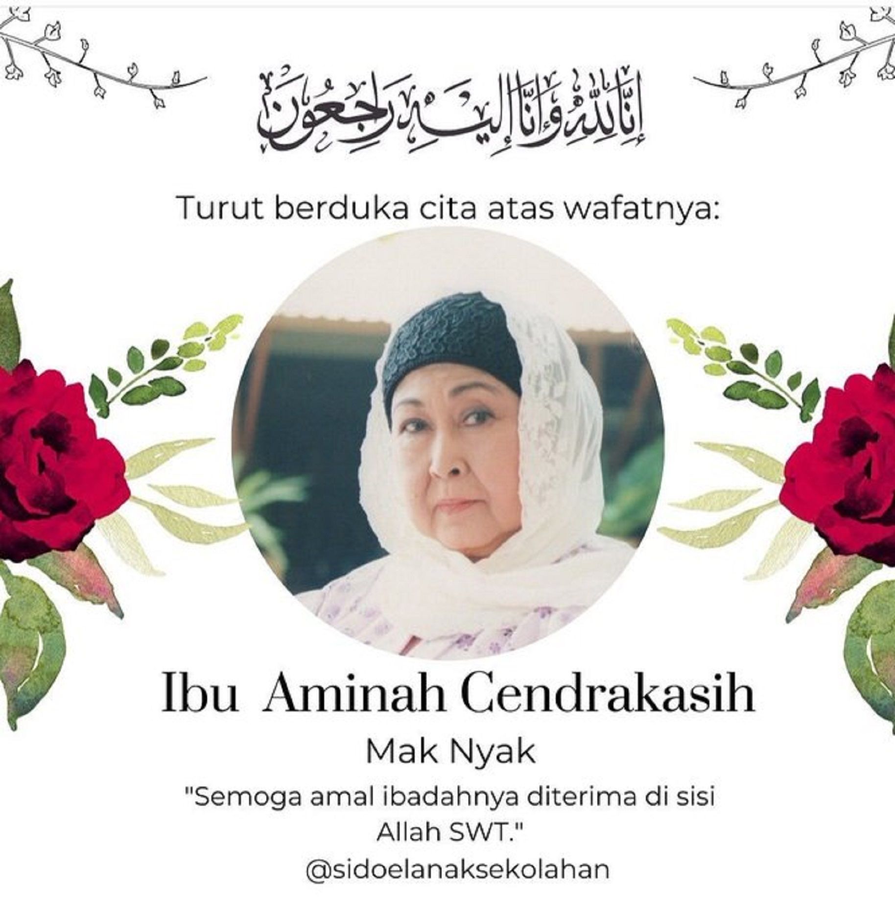 Air mata duka meninggalnya aktris senior Aminah Cendrakasih masih membuat Rano Karno dan Suti Karno menangis kehilangan almarhumah Mak Nyak.