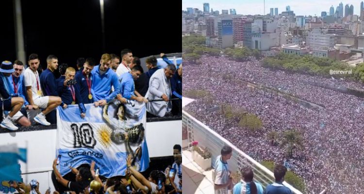 Timnas Argentina merayakan kemenangan Piala Dunia 2022. 