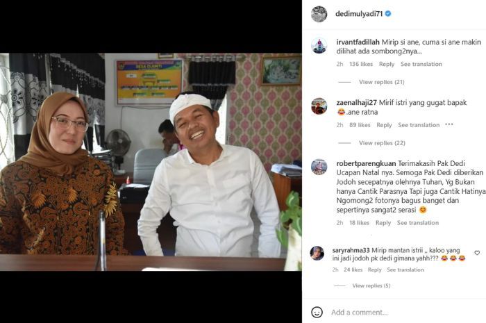 Komentar netizen yang mengatakan jika Dedi Mulyadi mengunggah foto bersama wanita yang mirip Ambu Anne. 