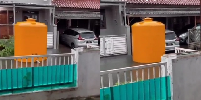 Toren air berukuran cukup besar terbawa arus banjir di Semarang