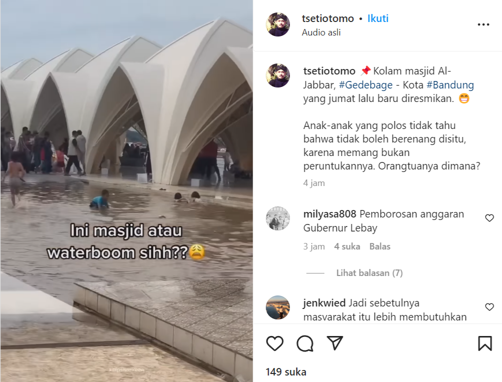Postingan netizen di Instagram mengenai Masjid Al-Jabbar. 