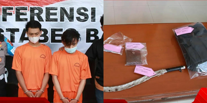 Polisi mengamankan sejumlah barang bukti yang digunakan 2 orang pelaku begal, saat menjalankan aksi pembacokan dan pencurian terhadap warga di wilayah Pasirluyu, Regol, Kota Bandung.