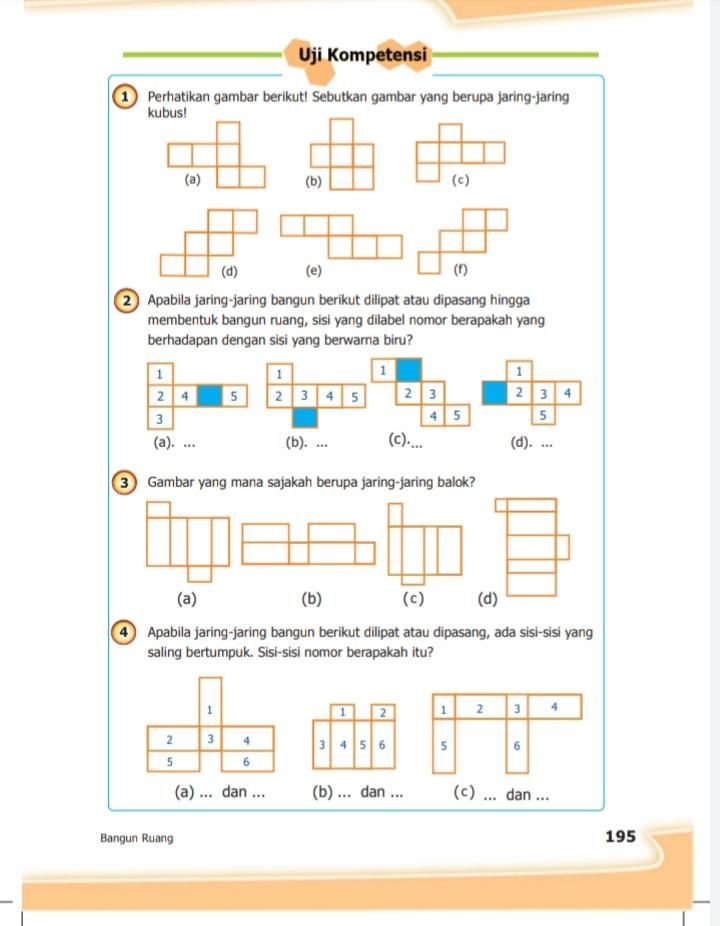 Kunci Jawaban Matematika Kelas 5 SD Halaman 195, Uji Kompetensi Topik Bangun Ruang