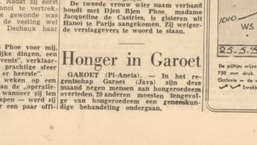 Berita terjadinya kelaparan di Garut tahun 1954.