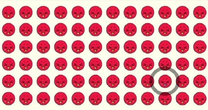 Emoji merah yang berbeda pada tes IQ.