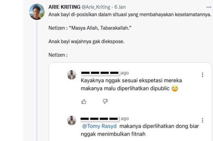 Komentar julid netizen pada anak Arie Kriting. 