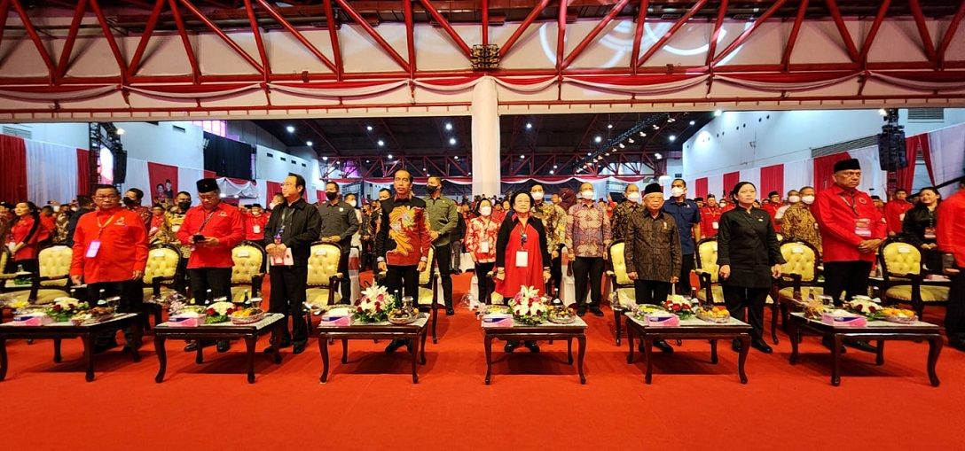 Para menteri dalam kabinet kerja hadiri HUT ke - 50 PDI Perjuangan di JI Expo Kemayoran, Jakarta, Selasa pagi (10/1/2023). Foto: PDIP