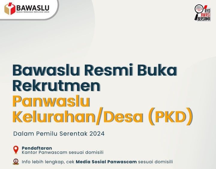 Pendaftaran Panwaslu Kelurahan atau Desa (PKD) untuk Pemilu 2024 sudah dibuka. Simak besaran gajinya di sini bagi yang lolos.