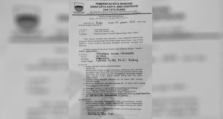 Surat gugatan warga terhadap Dinas Cipta Bintar Kota Bandung, Kamis 12 Januari 2023.