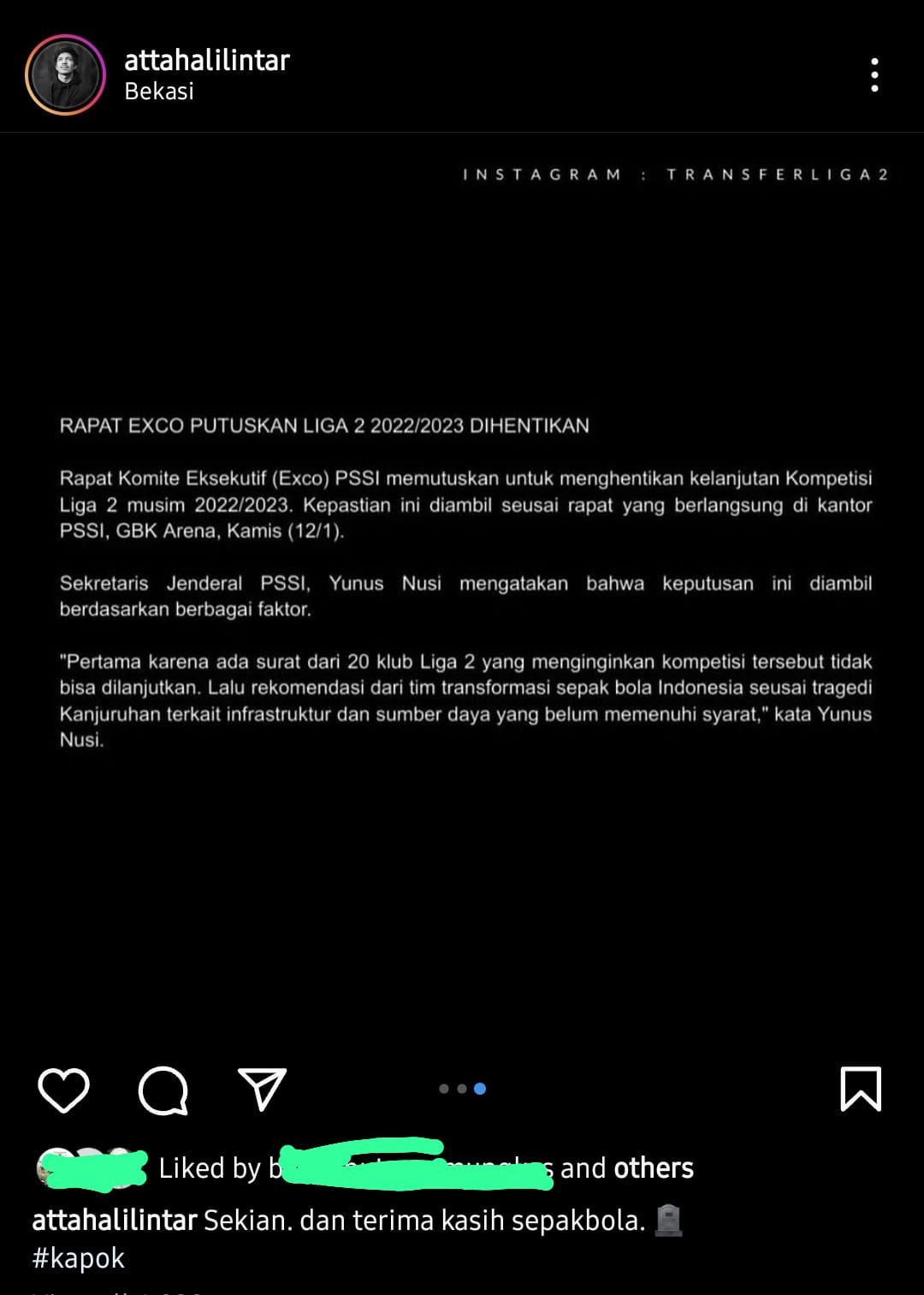 Tangkapan layar unggahan di Instagram Atta Halilintar