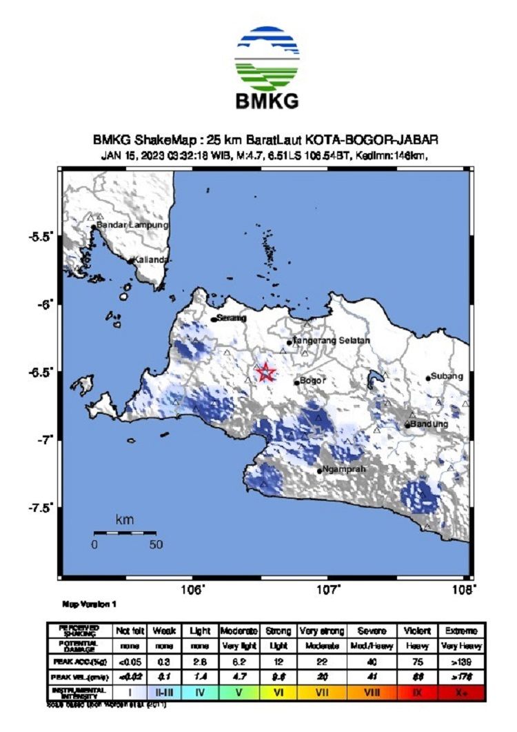 Gempa di Kabupaten Bogor Jawa Barat pada Minggu 15 Januari 2023 dini hari