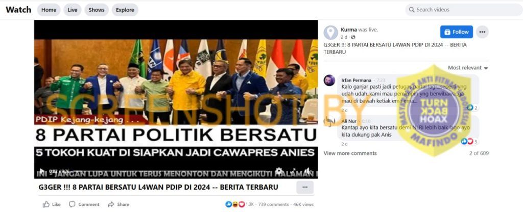 HOAKS - Beredar video yang menyebut jika ada 8 partai politik yang menyiapkan cawapres untuk Anies Baswedan.*