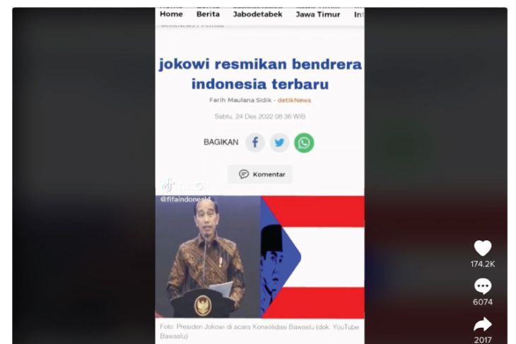 HOAKS - Beredar sebuah video di TikTok yang menyebut  jika Jokowi meresmikan bendera baru Indonesia.*