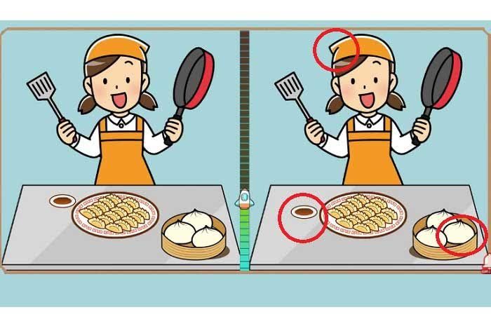 Jawaban tes IQ dalam menemukan perbedaan koki yang sedang masak di gambar. 
