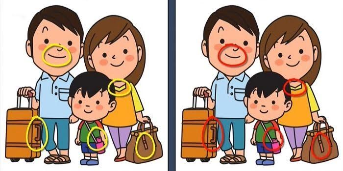Jawaban ges IQ dalam menemukan perbedaan gambar keluarga yang mau liburan. 